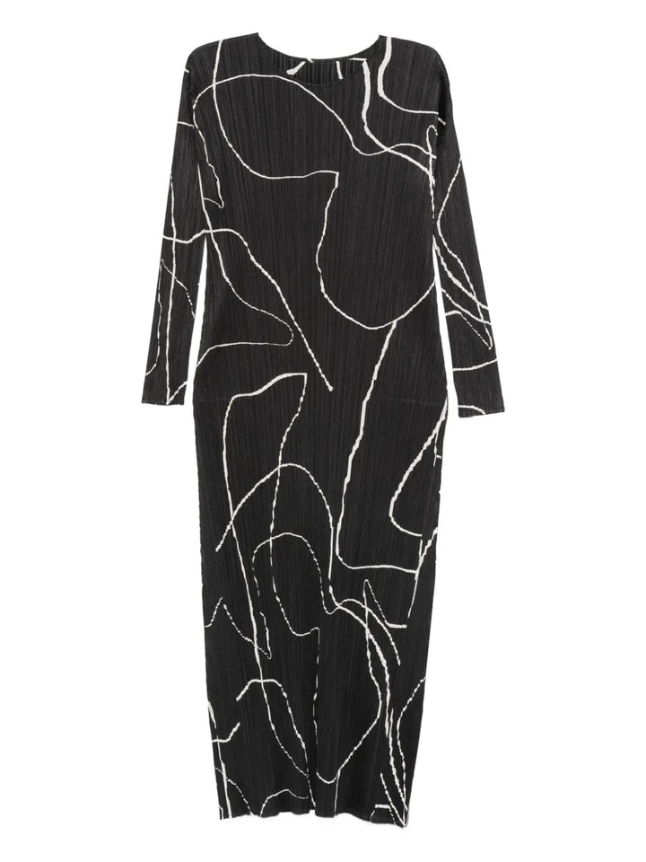 Pleats Please Issey Miyake Plisse Effect Midi Dress — Black — Size XS — Front View