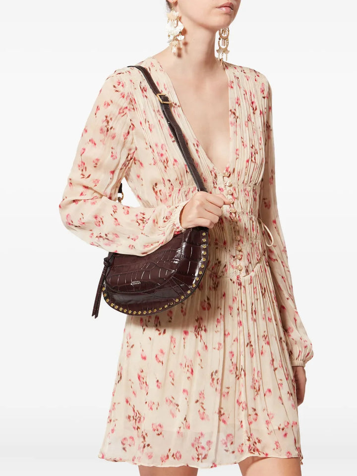 Isabel Marant Oskan Moon Studded Croc Embossed Shoulder Bag — Same as shown — Size One Size — Side View