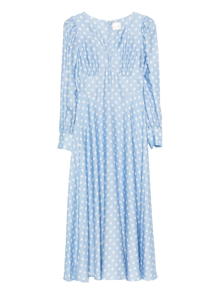 Posse Tillie Polka Dot V Neck Maxi Dress — Blue — Size XS — Front View