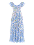Needle Thread Sequin Ruffled Midi Dress — Blue — Size S — Front View