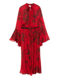 Max Mara Floral Print Belted Midi Dress — Red — Size XS — Front View