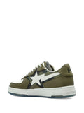 A Bathing Ape?Star-Patch Leather Sneakers — Olive Green — Size US M 4.5 - US W 6 — Top View