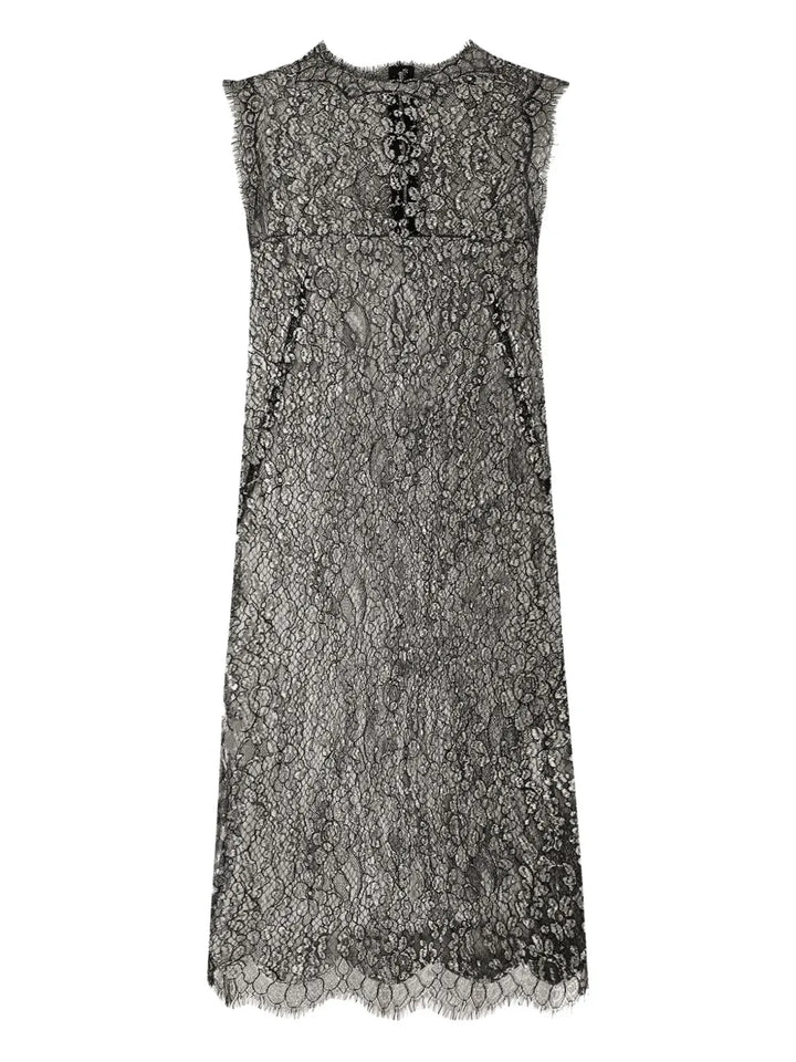 Dolce Gabbana Lame Lace Mini Dress — Black/ Silver — Size XS — Front View