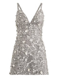 Dolce Gabbana Floral Jacquard Mini Dress — Silver — Size XS — Front View