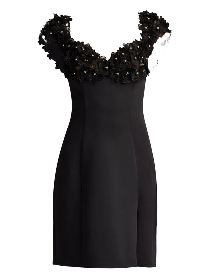 Tadashi Shoji Sone Floral Lace Dress — Black — Size XS — Front View