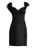 Tadashi Shoji Sone Floral Lace Dress — Black — Size XS — Front View