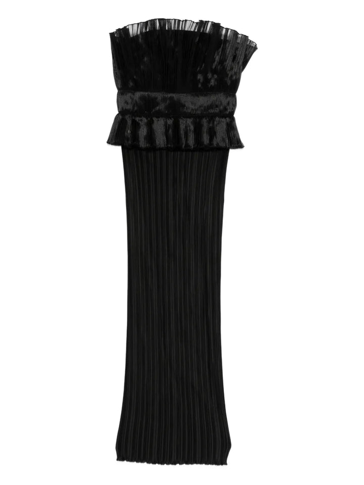 Lidee Ruffled Pleated Midi Dress — Black — Size M — Front View