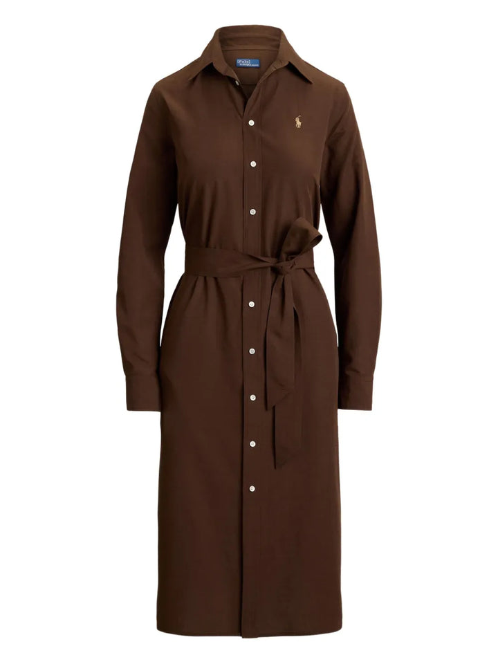 Polo Ralph Lauren Polo Pony Long Sleeved Dress — Dark Brown/ Brown/ Red — Size XS — Front View