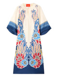 La Doublej The Kaftan Floral Midi Dress — Tan — Size S — Front View
