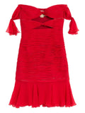 Valentino Garavani Flounce Chiffon Dress — Red — Size XS — Front View