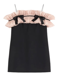 Valentino Garavani Crepe Couture Pleated Bow Mini Dress — Black — Size XS — Front View