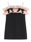 Valentino Garavani Crepe Couture Pleated Bow Mini Dress — Black — Size XS — Front View