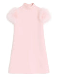 Valentino Garavani Crepe Couture Feathers Detail Mini Dress — Pink — Size XS — Front View