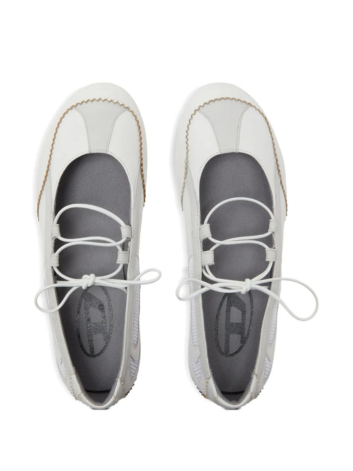 Diesel D-Mile Leather Flats — White — Size US M 3.5 - US W 5 — Top View