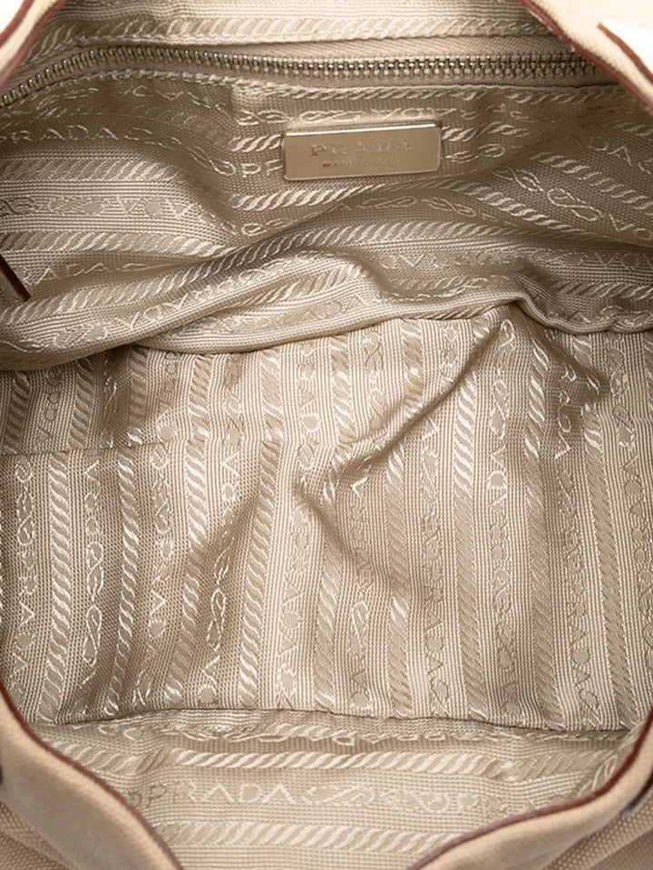Prada Pre Owned 2000 2025 Cinghiale Trimmed Canvas Canapa Moon Shoulder Bag — Same as shown — Size One Size — Detail View