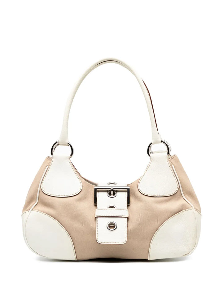Prada Pre Owned 2000 2025 Cinghiale Trimmed Canvas Canapa Moon Shoulder Bag — Same as shown — Size One Size — Front View