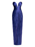 Maria Lucia Hohan Alessandra Strapless Lace Up Maxi Dress — Blue — Size M — Front View