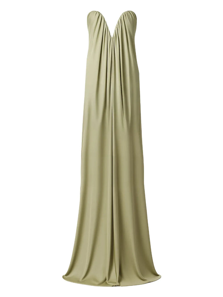 The New Arrivals Ilkyaz Ozel Olivienne Heart Neck Maxi Dress — Green — Size XS — Front View