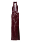 The New Arrivals Ilkyaz Ozel Nessa Halterneck Leather Maxi Dress — Red — Size S — Front View
