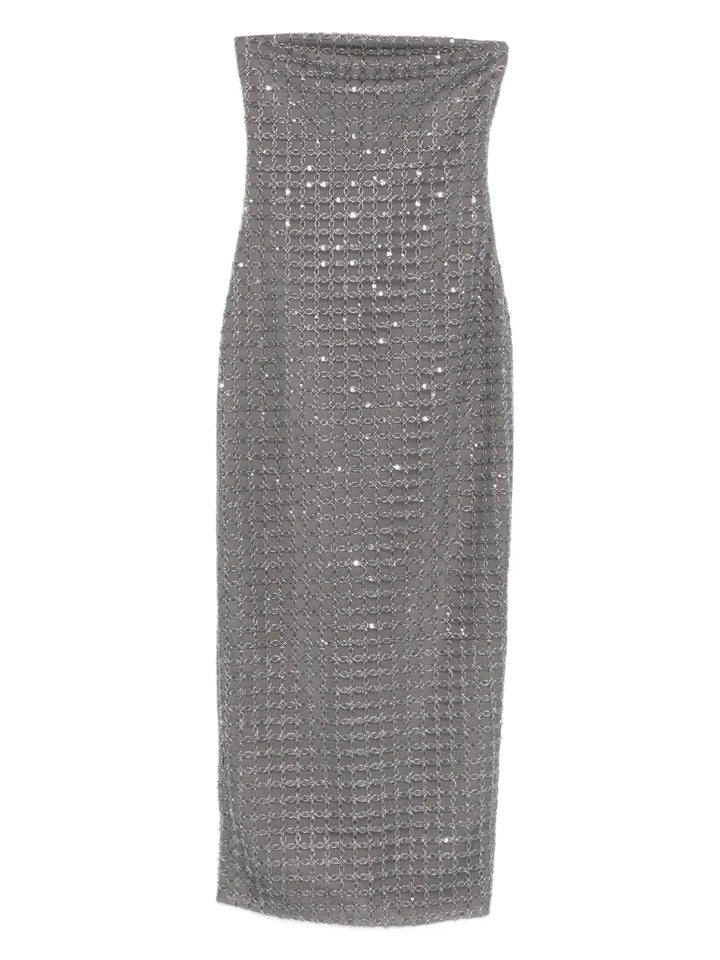 Rotate Birger Christensen Bead Embellishment Maxi Dress — Grey — Size XS — Front View