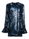 Rotate Birger Christensen Sequin Long Sleeve Mini Dress — Blue — Size S — Front View
