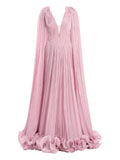Ana Radu Cape Pleated Ruffle Maxi Dress — Pink — Size S — Front View