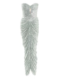 Ana Radu Sequin Embellishment Ruched Midi Dress — Silver — Size S — Front View