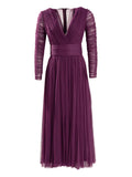 Ana Radu Long Sleeve Pleated Midi Dress — Purple — Size S — Front View