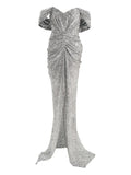 Ana Radu Off Shoulder Maxi Dress — Silver — Size S — Front View