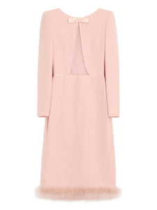 Valentino Garavani Midi Boa Shoulder Pads Dress — Pink — Size S — Front View
