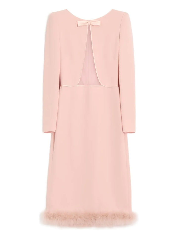 Valentino Garavani Midi Boa Shoulder Pads Dress — Pink — Size S — Front View