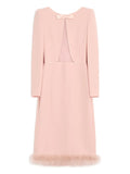 Valentino Garavani Midi Boa Shoulder Pads Dress — Pink — Size S — Front View