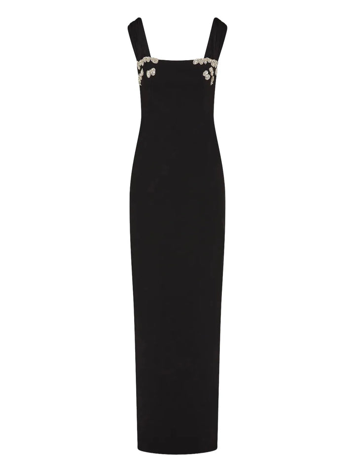 Rachel Gilbert Embellished Square Neck Maxi Gown — Black — Size XS — Front View