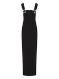 Rachel Gilbert Embellished Square Neck Maxi Gown — Black — Size XS — Front View