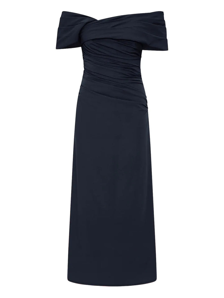 Rachel Gilbert Gale Off Shoulder Dress — Blue/ Navy — Size XS — Front View