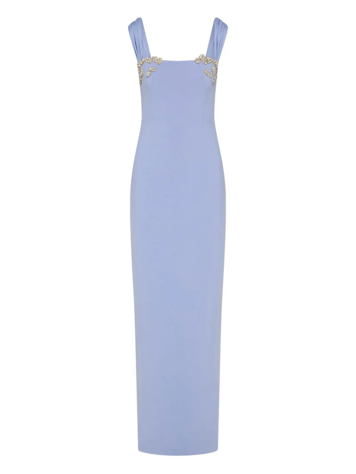 Rachel Gilbert Malia Embellished Square Neck Maxi Gown — Blue — Size XS — Front View