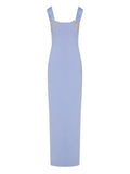 Rachel Gilbert Malia Embellished Square Neck Maxi Gown — Blue — Size XS — Front View