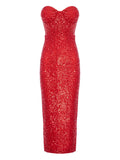Cuanna Karlie Sequin Embellishment Midi Dress — Red — Size S — Front View