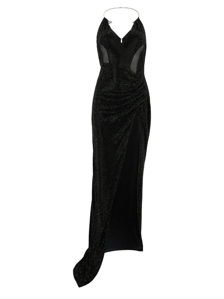 Philipp Plein Slit Open Back Maxi Dress — Black — Size XS — Front View