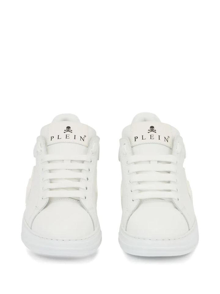 Philipp Plein Phantom Kick$ Logo-Plaque Low-Top — White — Size US M 3.5 - US W 5 — Back View