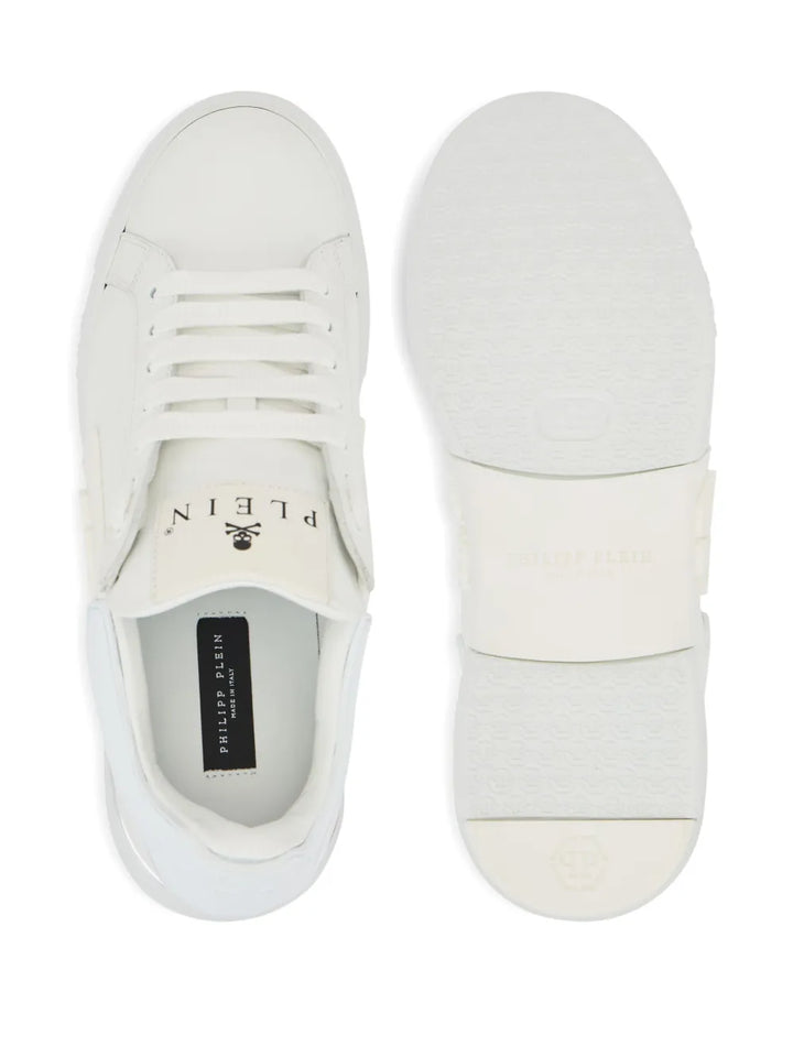 Philipp Plein Phantom Kick$ Logo-Plaque Low-Top — White — Size US M 3.5 - US W 5 — Top View
