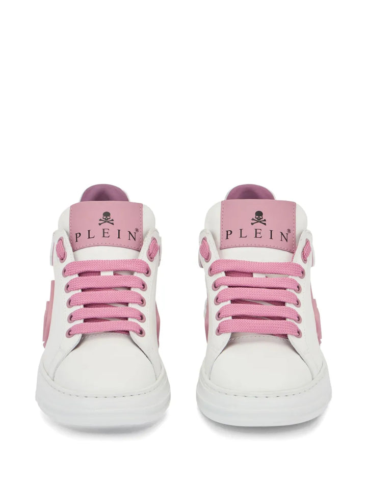 Philipp Plein Phantom Kick$ Logo-Plaque Low-Top — Pink — Size US M 3.5 - US W 5 — Back View