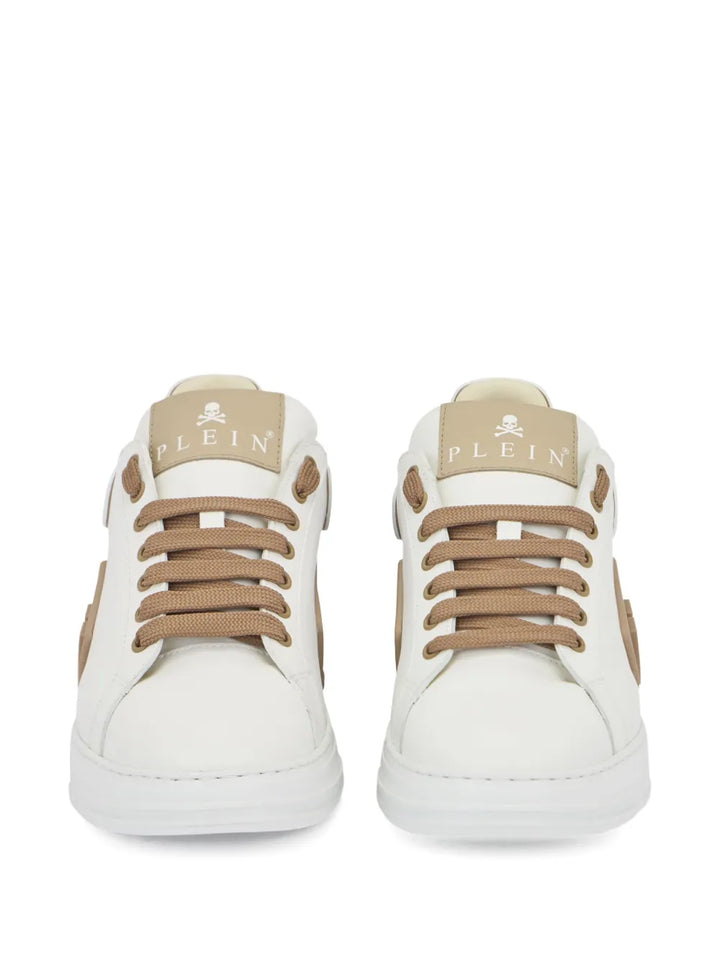 Philipp Plein Phantom Kick$ Logo-Plaque Low-Top — Beige — Size US M 3.5 - US W 5 — Back View