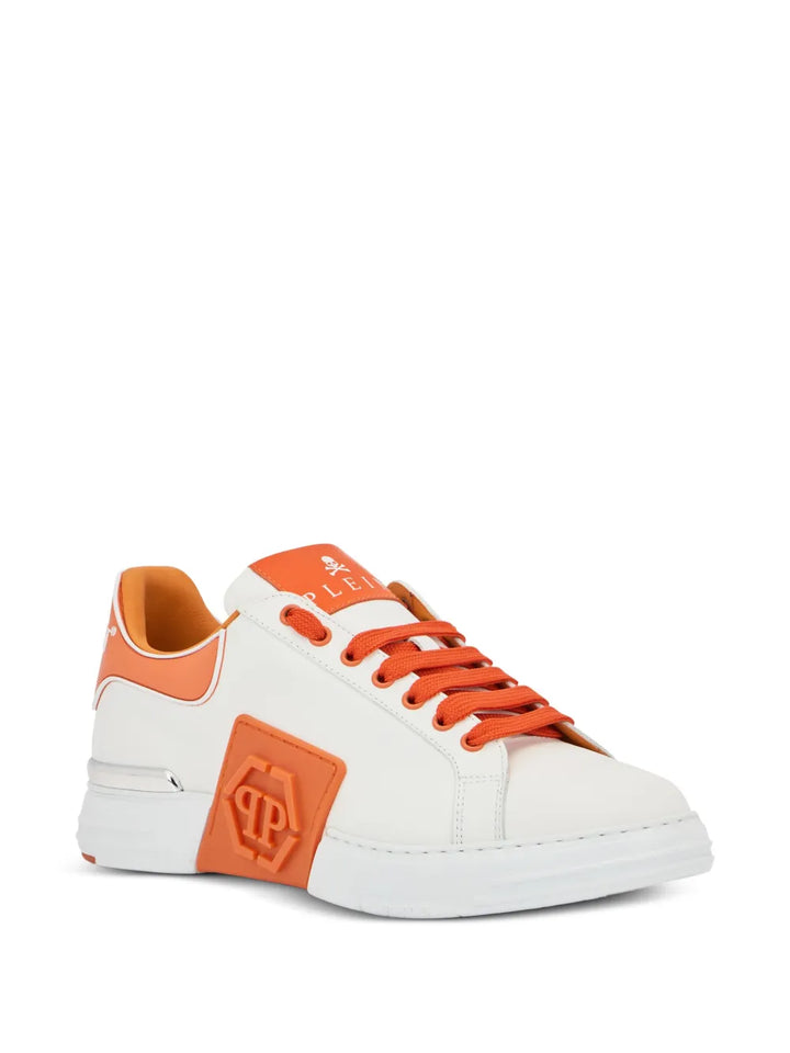 Philipp Plein Phantom Kick$ Logo-Plaque Low-Top — White — Size US M 3.5 - US W 5 — Side View