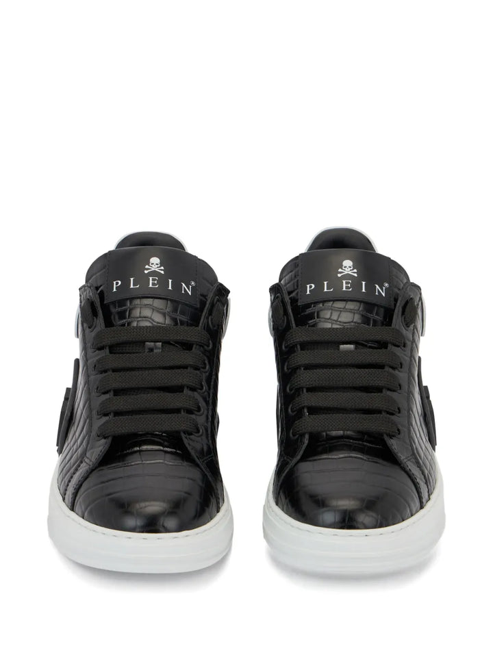 Philipp Plein Phantom Kick$ Cocco Embossed Low-Top — Black — Size US M 3.5 - US W 5 — Back View