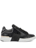 Philipp Plein Phantom Kick$ Cocco Embossed Low-Top — Black — Size US M 3.5 - US W 5 — Front View