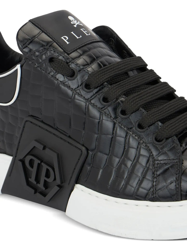 Philipp Plein Phantom Kick$ Cocco Embossed Low-Top — Black — Size US M 3.5 - US W 5 — Detail View
