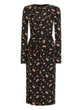 Dolce Gabbana Floral Long Sleeve Midi Dress — Black — Size XS — Side View