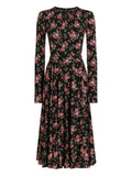 Dolce Gabbana Floral Long Sleeve Midi Dress — Black — Size XS — Front View