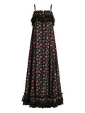 Dolce Gabbana Ruffled Floral Maxi Dress — Black — Size XS — Front View